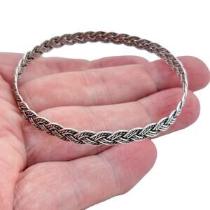 Vintage Sterling Silver 925 Braided Bangle Bracelet 8"